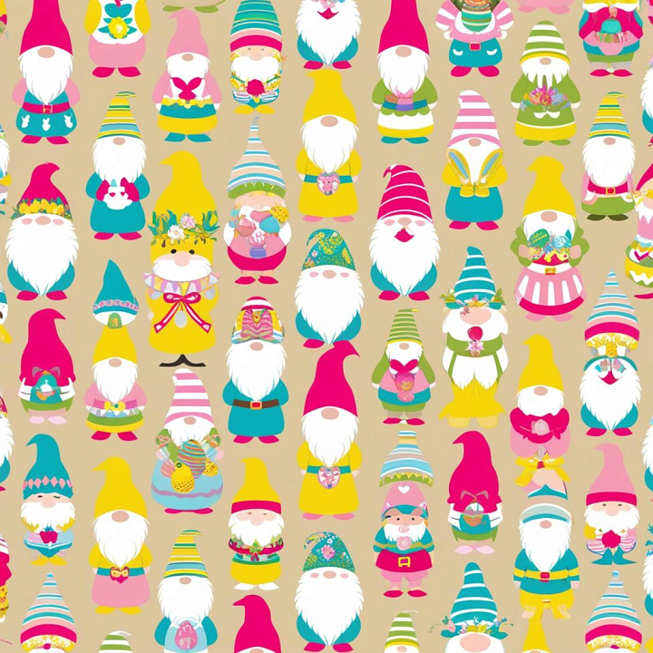Featuring Colorful Easter Gnome Pattern seamless PBR texture preview
