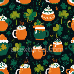 seamless Seamless 3D PBR Texture Featuring St Patrick Green & Orange Mugs and Shamrocks texture 8k free download PBR