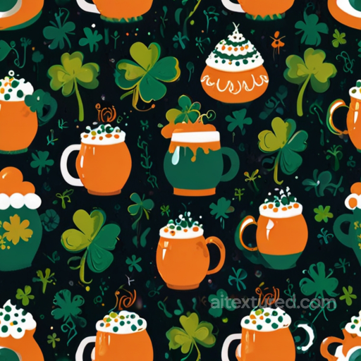 Featuring St Patrick Green & Orange Mugs and Shamrocks seamless St patrick digital paper bundle PBR texture
