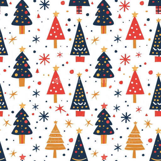 Seamless 3D PBR Texture with Stylized Christmas Trees and Stars Pattern