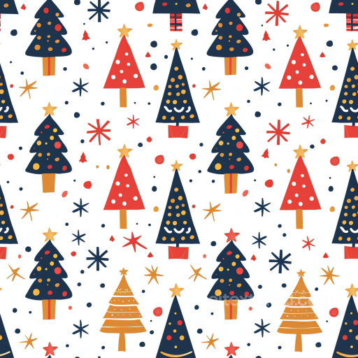 with Stylized Christmas Tree Pattern in Red, Navy, and Gold seamless All Christmas Digital paper PBR texture