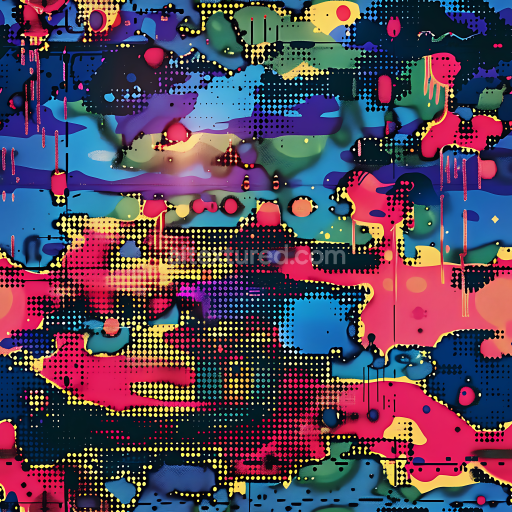 Seamless 3D Abstract Digital Camouflage PBR Texture with Vibrant Colors & Halftone Dot Pattern