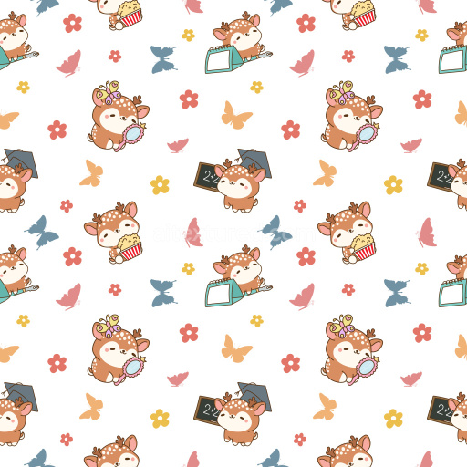 Pattern Bundle - Seamless 3D Pattern PBR Texture Featuring Adorable Deer with Educational and Snack Motifs texture preview