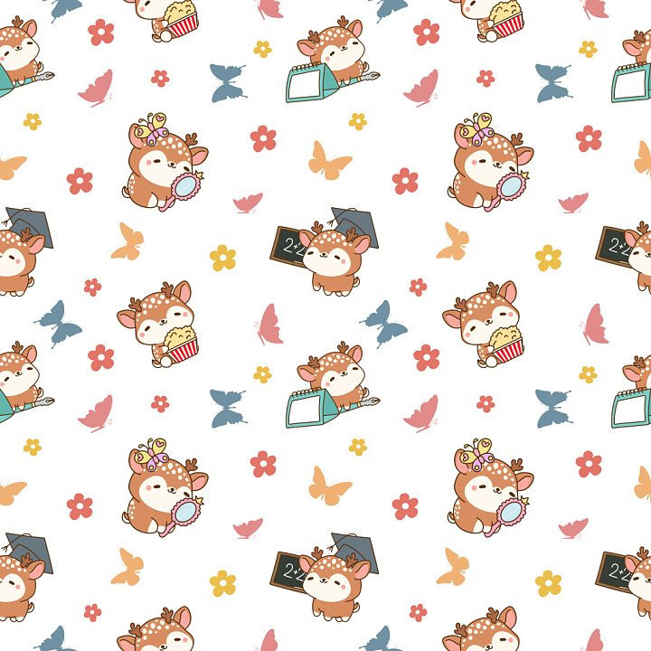 Pattern Featuring Adorable Deer with Educational and Snack Motifs seamless PBR texture preview