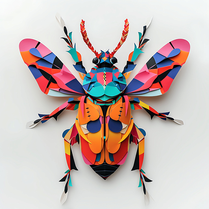Of Vibrant Multicolor Origami Beetle Wings And Body seamless PBR texture preview