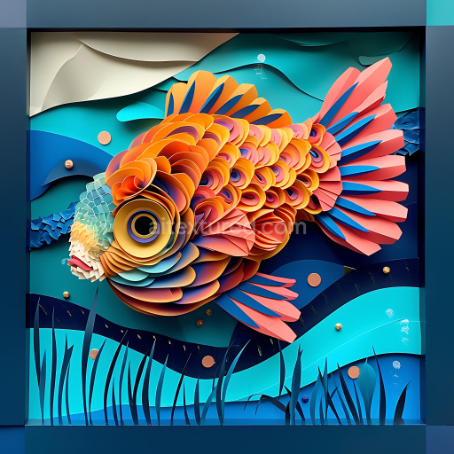 Seamless 3D PBR Texture Featuring Vibrant Orange Fish Scales and Stylized Fins