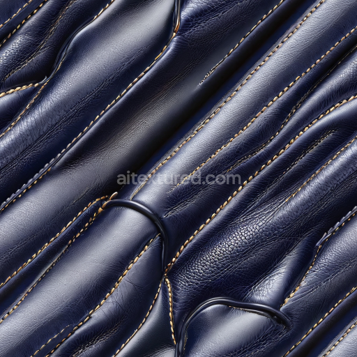 Seamless 3D Quilted Glossy Navy Blue Leather PBR Texture with Distinctive Stitching and Padded Panels