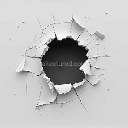 Preview — Seamless 3D Cracked Plaster Wall PBR Texture Featuring Deep Central Hole with Peeling Edges