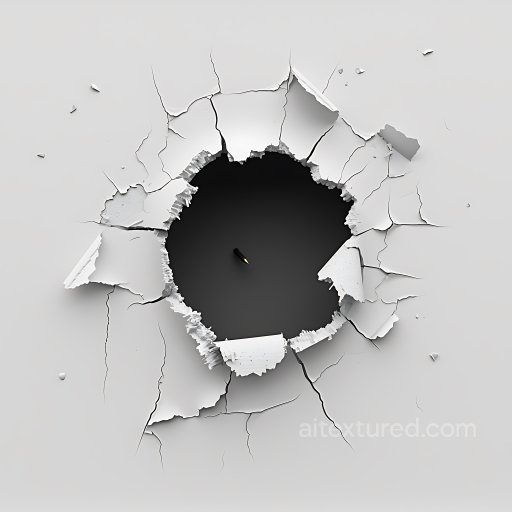 Cracked Plaster Wall PBR Texture Featuring Deep Central Hole with Peeling Edges seamless Cracked & Holes PBR texture