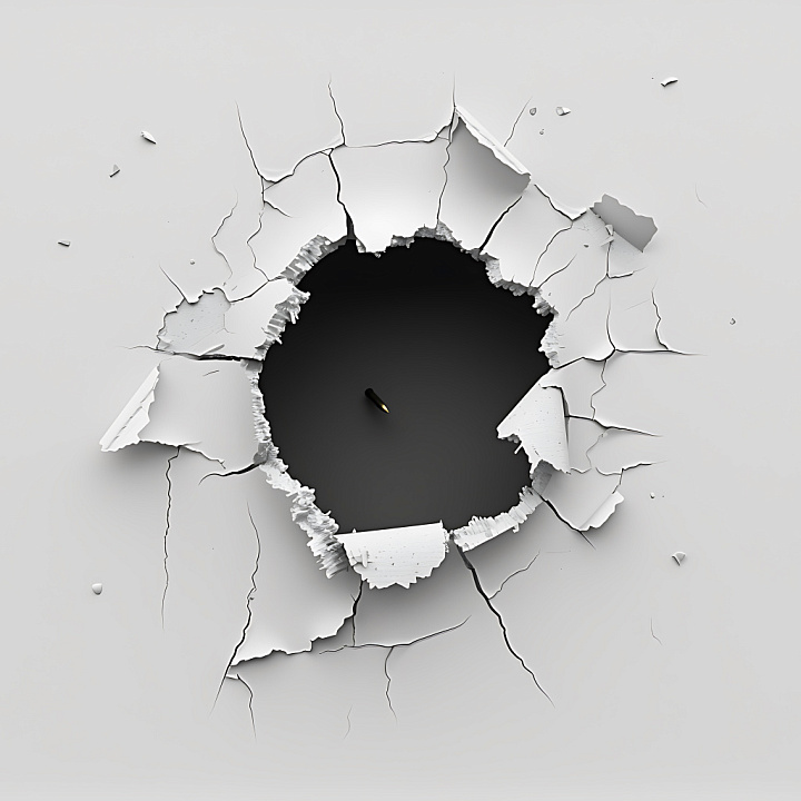 Cracked Plaster Wall Featuring Deep Central Hole with Peeling Edges seamless PBR texture preview