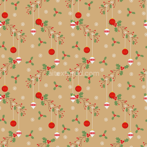 Seamless 3D PBR Christmas Vintage Ornaments and Holly Pattern Texture