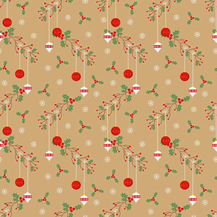 Christmas Vintage Ornaments and Holly Pattern seamless PBR texture preview