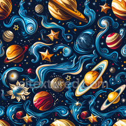 seamless Seamless 3D Stylized Space PBR Texture Featuring Colorful Planets and Cosmic Nebula Swirls texture 8k free download PBR