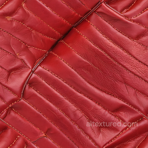 Red Quilted Leather Seamless Texture with Detailed Wrinkles and Stitching seamless Leather PBR texture