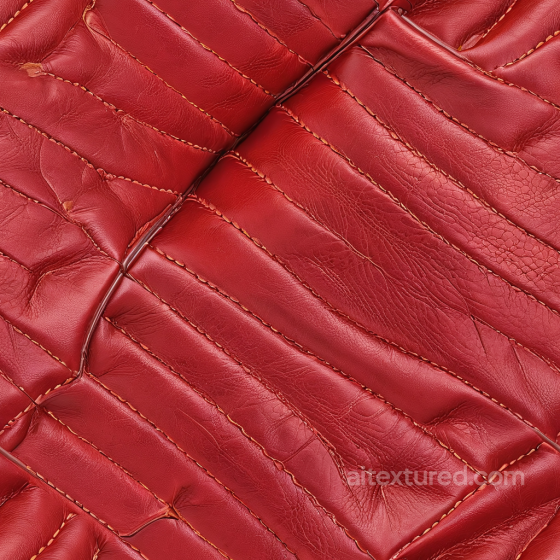 Red Quilted Leather Seamless Texture with Detailed Wrinkles and Stitching Leather texture preview