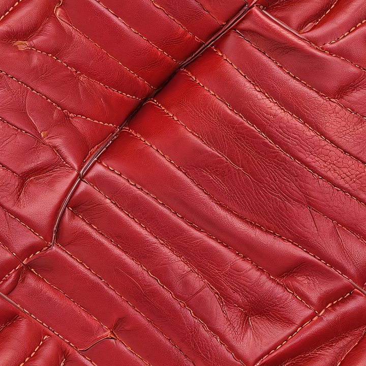 Red Quilted Leather with Detailed Wrinkles and Stitching seamless PBR texture preview