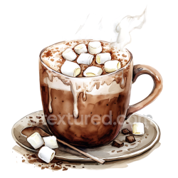 seamless Breakfast Hot Chocolate with Marshmallows Illustration in Warm Watercolor Style texture 8k free download PBR