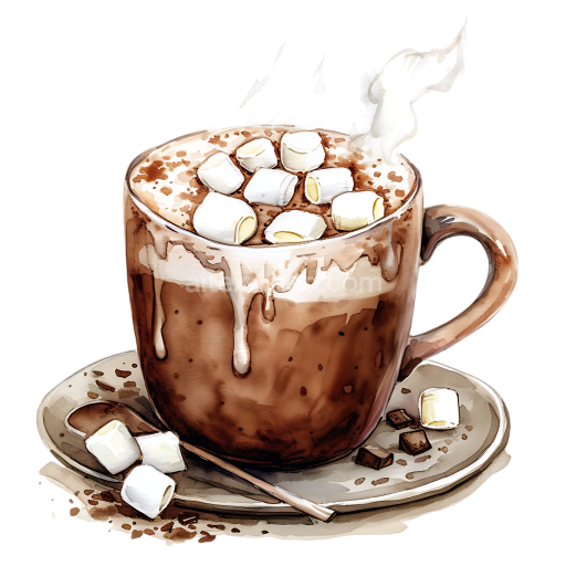 Breakfast Hot Chocolate with Marshmallows Illustration in Warm Watercolor Style