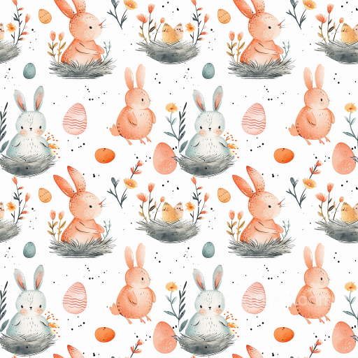 with Watercolor Easter Bunnies and Eggs Pattern seamless All Easter Digital paper PBR texture
