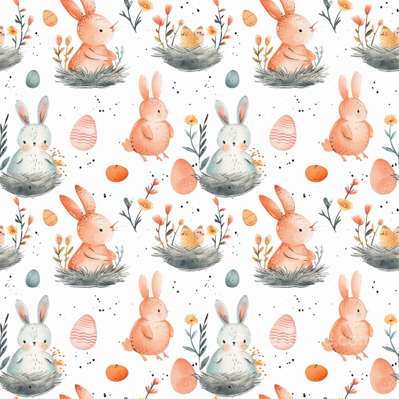 with Watercolor Easter Bunnies and Eggs Pattern All Easter Digital paper texture preview
