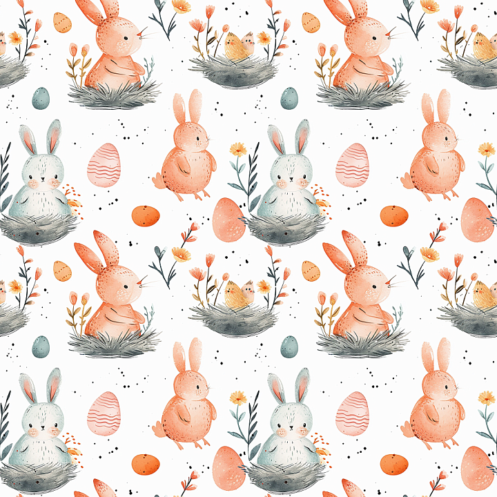 with Watercolor Easter Bunnies and Eggs Pattern seamless PBR texture preview