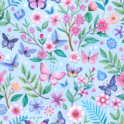 seamless Seamless 3D PBR Texture of Watercolor Butterflies and Floral Pattern on Soft Fabric texture 8k free download PBR