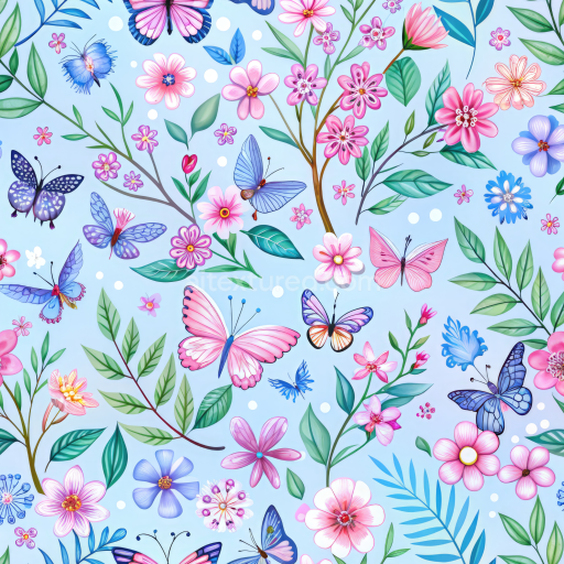Seamless 3D PBR Texture of Watercolor Butterflies and Floral Pattern on Soft Fabric
