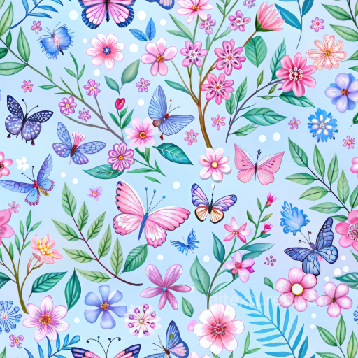 Watercolor Butterflies and Floral Pattern on Soft Fabric Seamless Texture seamless Watercolor Butterflies PBR texture