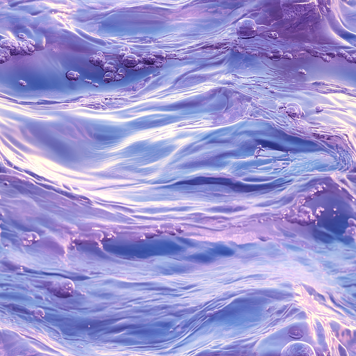 Stylized Purple Liquid Water with Glossy Ripples and Bubbles seamless PBR texture preview
