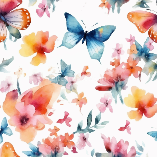 Seamless 3D PBR Texture of Watercolor Butterflies and Floral Pattern