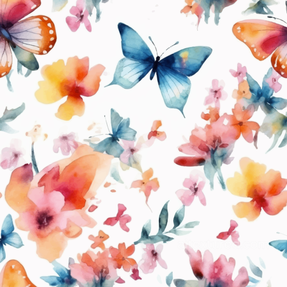 Watercolor Butterflies and Floral Pattern Seamless Texture Watercolor Butterflies texture preview