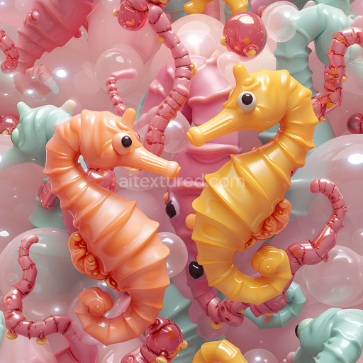 Seamless 3D Inflated Vinyl Seahorse Pattern PBR Texture in Pastel Colors