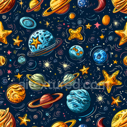 seamless Seamless 3D PBR Texture Featuring Stylized Cartoon Planets and Stars texture 8k free download PBR