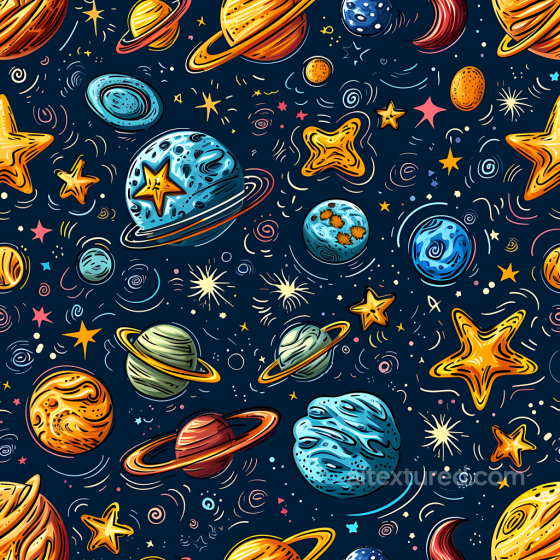 Featuring Stylized Cartoon Planets and Stars Star, space, planets texture preview