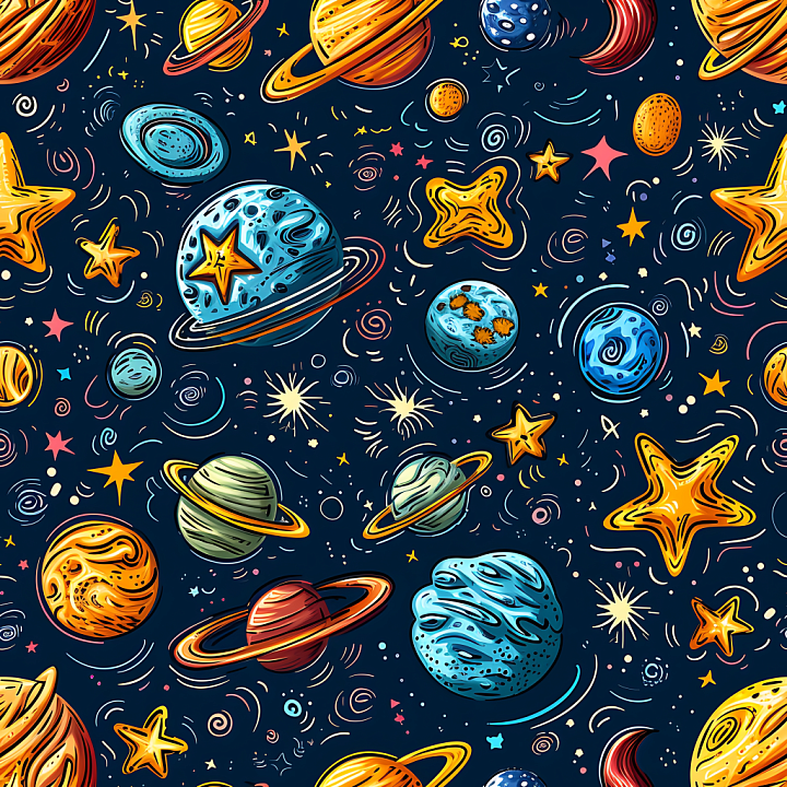 Featuring Stylized Cartoon Planets and Stars seamless PBR texture preview