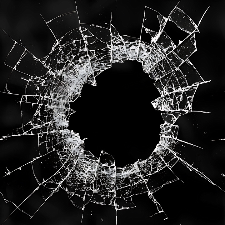 Cracked Bullet Hole Glass with Radial Fracture Pattern seamless PBR texture preview