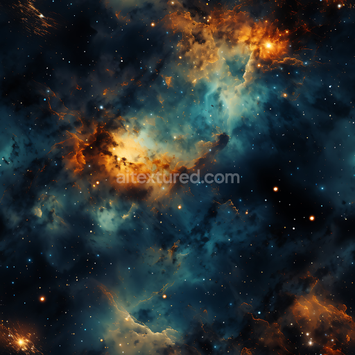 Seamless 3D Space PBR Texture Featuring Vibrant Nebula Clouds and Starfield