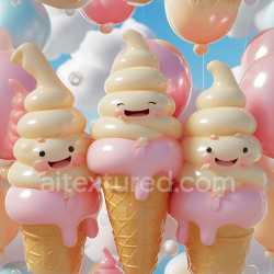 seamless Seamless 3D Inflated PBR Texture Featuring Cute Vinyl Ice Cream Cones with Glossy Soft Serve and Dripping Pink Topping texture 8k free download PBR