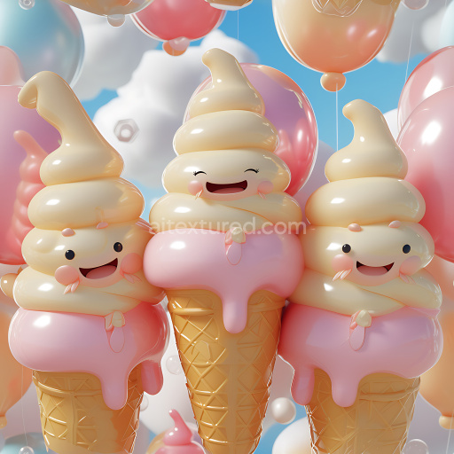 Seamless 3D Inflated Vinyl Ice Cream Cone PBR Texture in Soft Pastel Colors