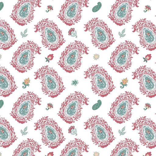 Seamless 3D PBR Retro Paisley Fabric Texture with Floral Print and Muted Colors