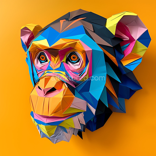 Seamless 3D PBR Texture of Vibrant Origami Crab-Eating Macaque Face