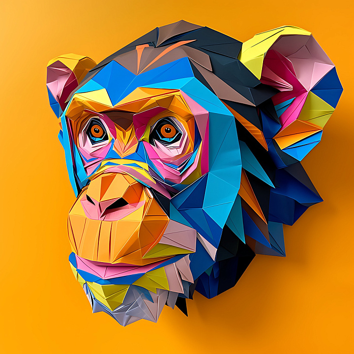 Animal of Vibrant Origami Crab-Eating Macaque Face seamless PBR texture preview