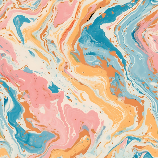 Seamless 3D Creamsicle Marble PBR Texture with Vivid Pastel Colored Veins and Glossy Finish