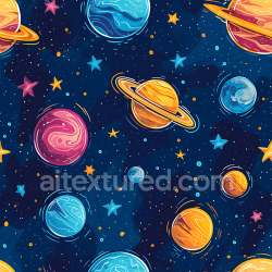 seamless Seamless 3D Space PBR Texture with Stylized Colorful Planets and Vibrant Starfield texture 8k free download PBR
