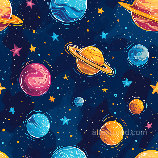 Space PBR Texture with Stylized Colorful Planets and Vibrant Starfield seamless Star, space, planets PBR texture