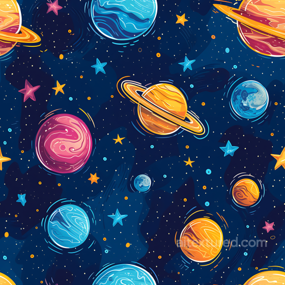 Space PBR Texture with Stylized Colorful Planets and Vibrant Starfield Star, space, planets texture preview