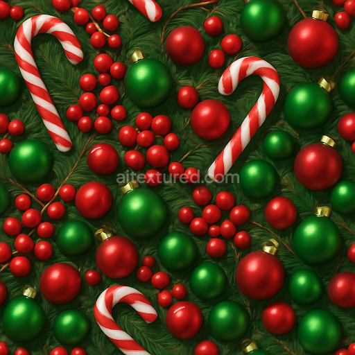 Seamless 3d texture pbr 8k christmas candy winter berries christmas garland red baubles green baubles