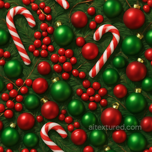 Christmas Candy Winter Berries Christmas Garland Red Baubles Green Baubles seamless Merry christmas PBR texture