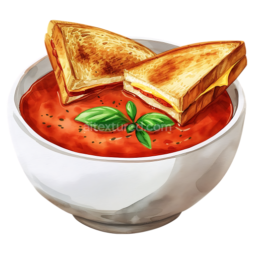 Breakfast Bowl of Tomato Soup with Grilled Cheese Sandwiches Illustration