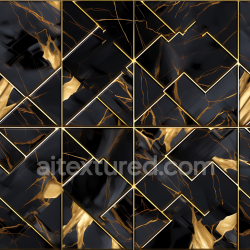 seamless Seamless 3D Black Marble and Gold Vein PBR Texture with Geometric Tile Pattern texture 8k free download PBR